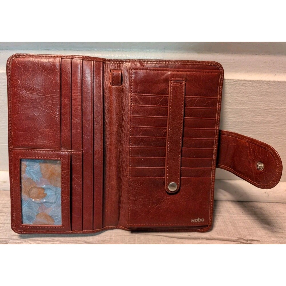 Hobo Leather Danette Continental Wallet Wristlet Glazed Red - Picture 3 of 12